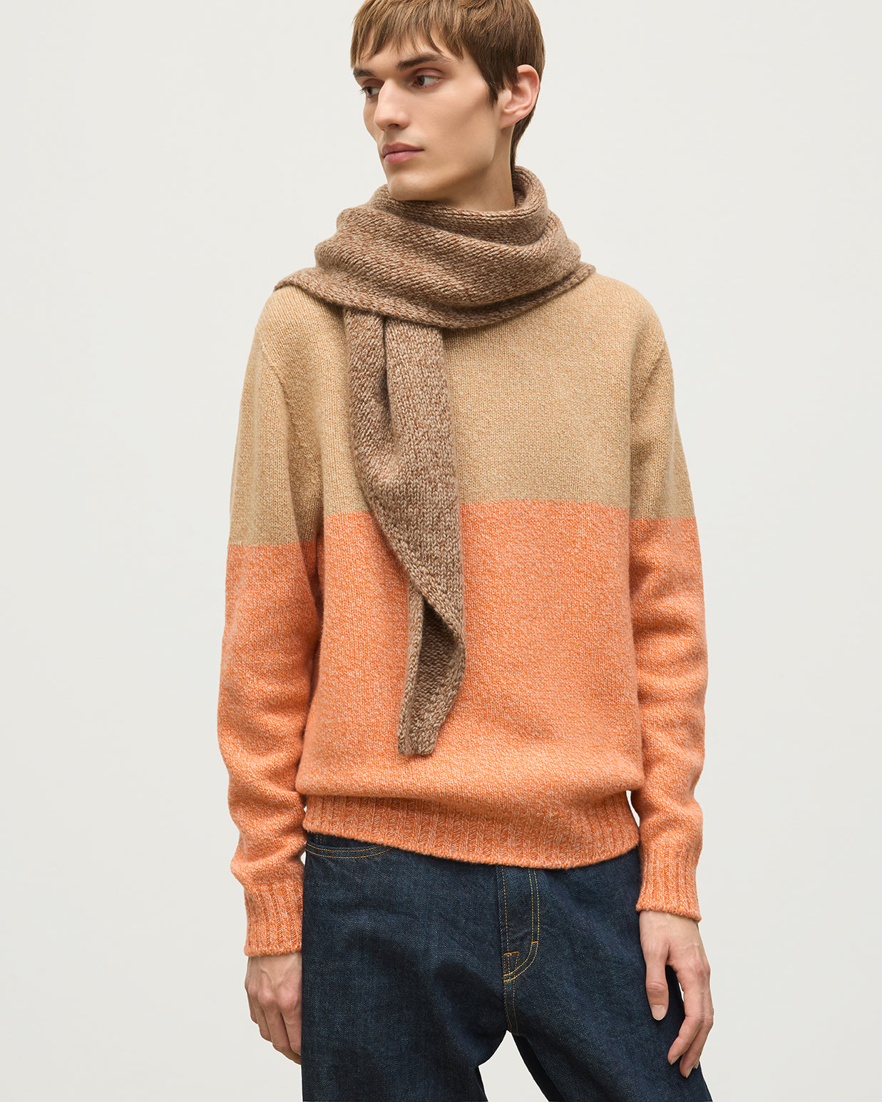 JOHNSTONS OF ELGIN CASHMERE MARL KEILL TRIANGLE SCARF BEIGE MARL 100% CASHMERE HAB03648007013ONE