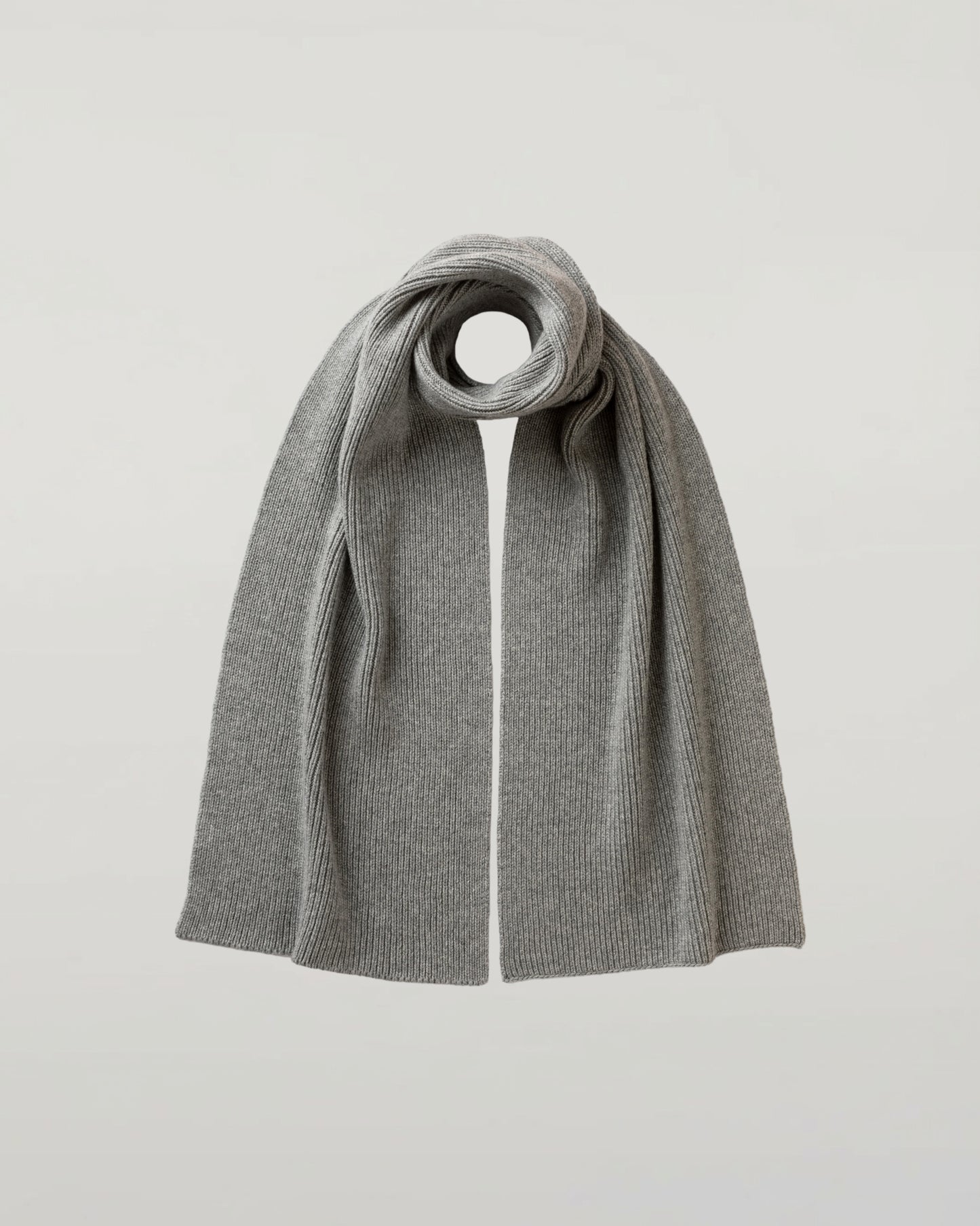 Johnstons of Elgin AW25 Knitted Accessories Light Grey Ribbed Grey Cashmere Scarf HAC03537HA0308ONE