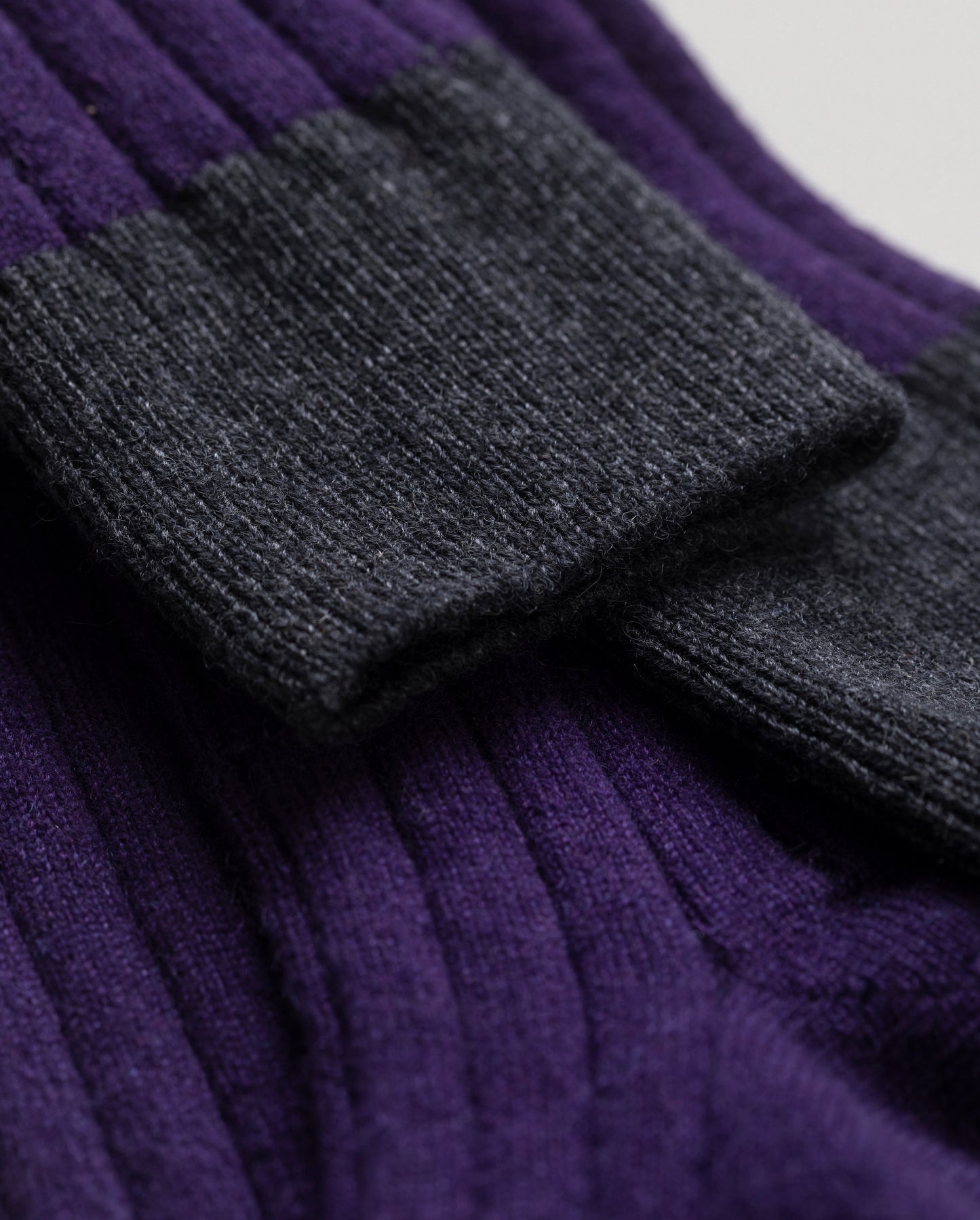 JOHNSTONS OF ELGIN WOMENS LONG RIBBED AINSLEY SOCK WITH CONTRAST CUFF PURPLE & DARK GREY 90% CASHMERE, 10% NYLON HBN02581Q26244ONE