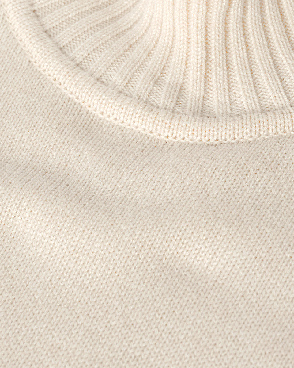 Johnstons of Elgin AW25 Women's Knitwear Champagne High Neck Cream Cashmere Jumper close up KAA05585SA0502