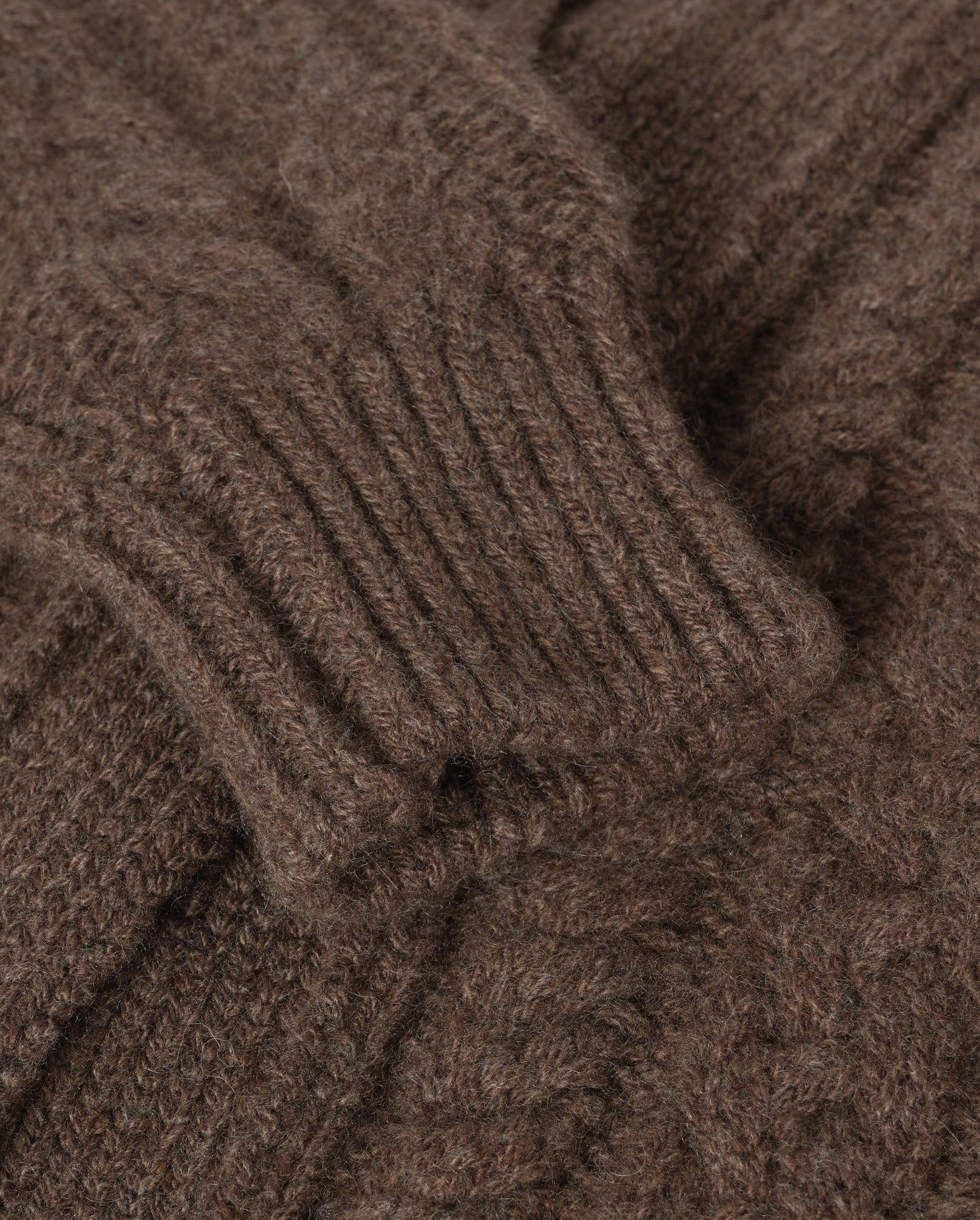 JOHNSTONS OF ELGIN MABEL VEE CARDIGAN CASHMERE ARAN CABLE VEE NECK CARDIGAN DETAIL ON BACK BROWN 100% CASHMERE KAB05982HB7126