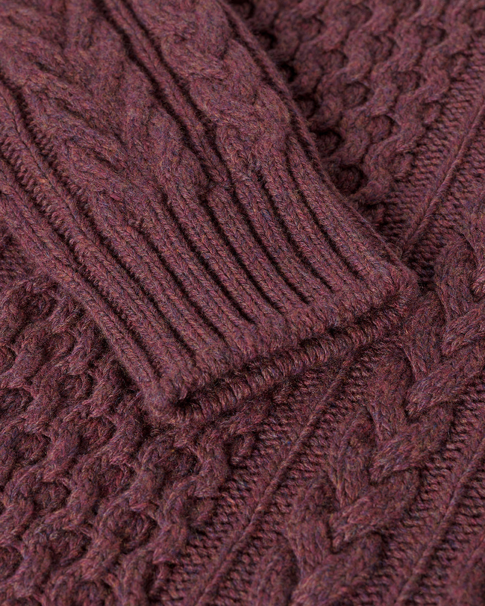 Johnstons of Elgin AW25 Women's Knitwear Damson Aran Cable Purple Cashmere Jumper Details KAI05086HE7064