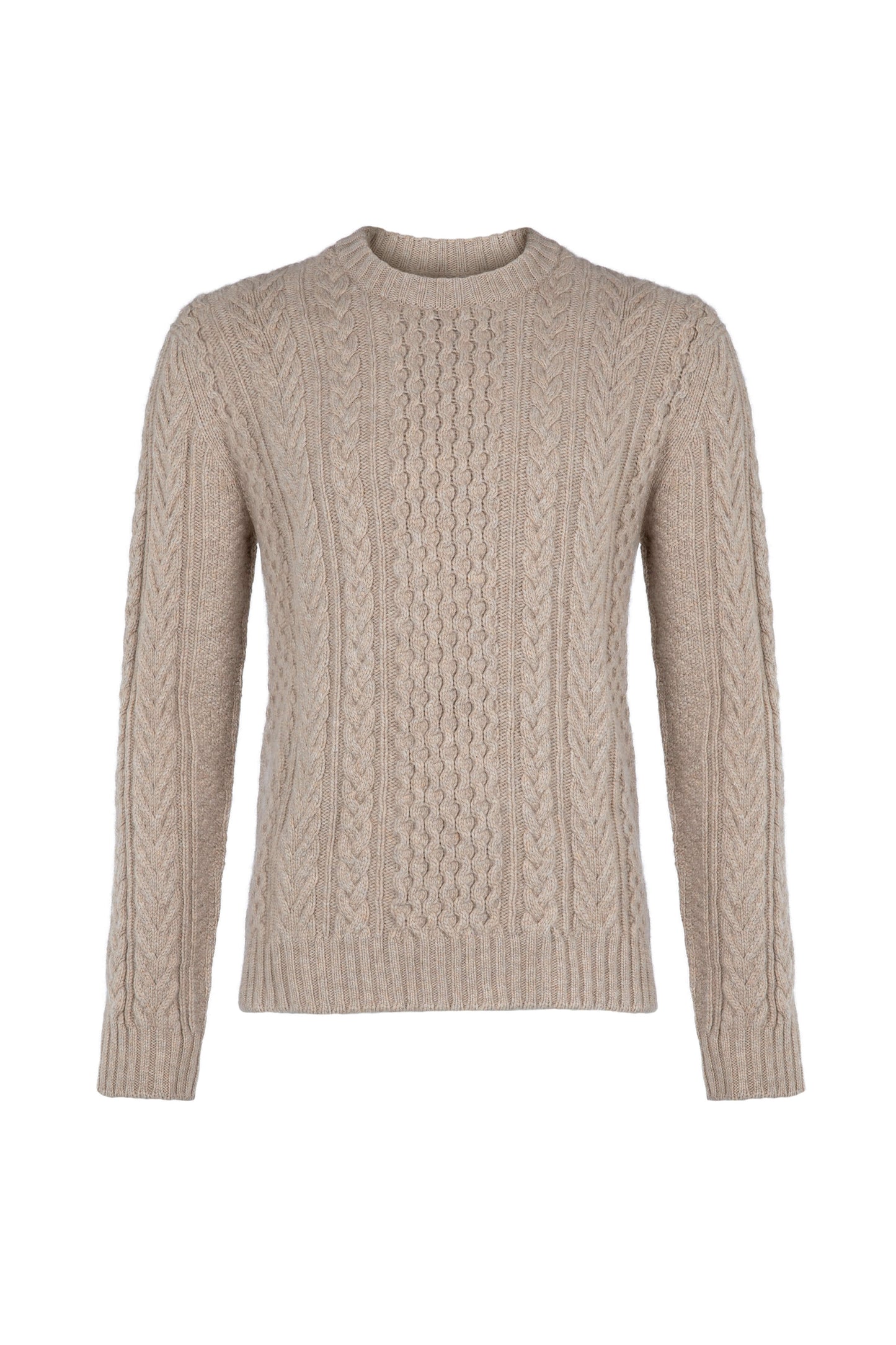 Johnstons of Elgin Men's Knitwear Oatmeal Aran Cable Cashmere Jumper KAI05106HB0210