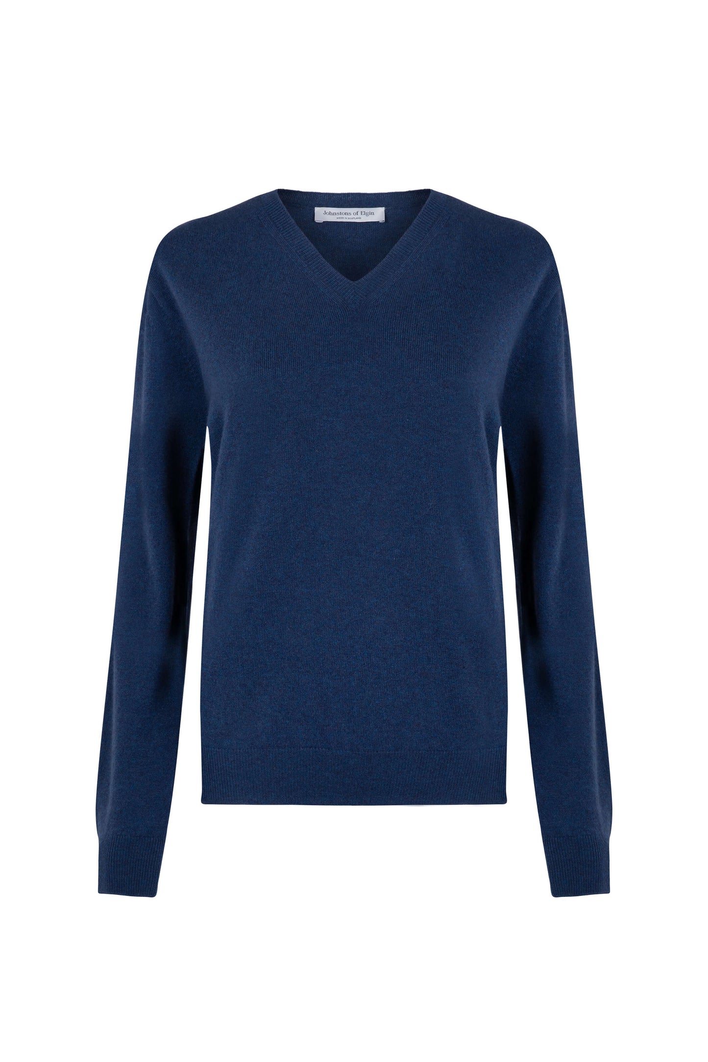 Johnstons of Elgin Womens Knitwear Ocean Blue Classic Cashmere V Neck KAI05140HD7244