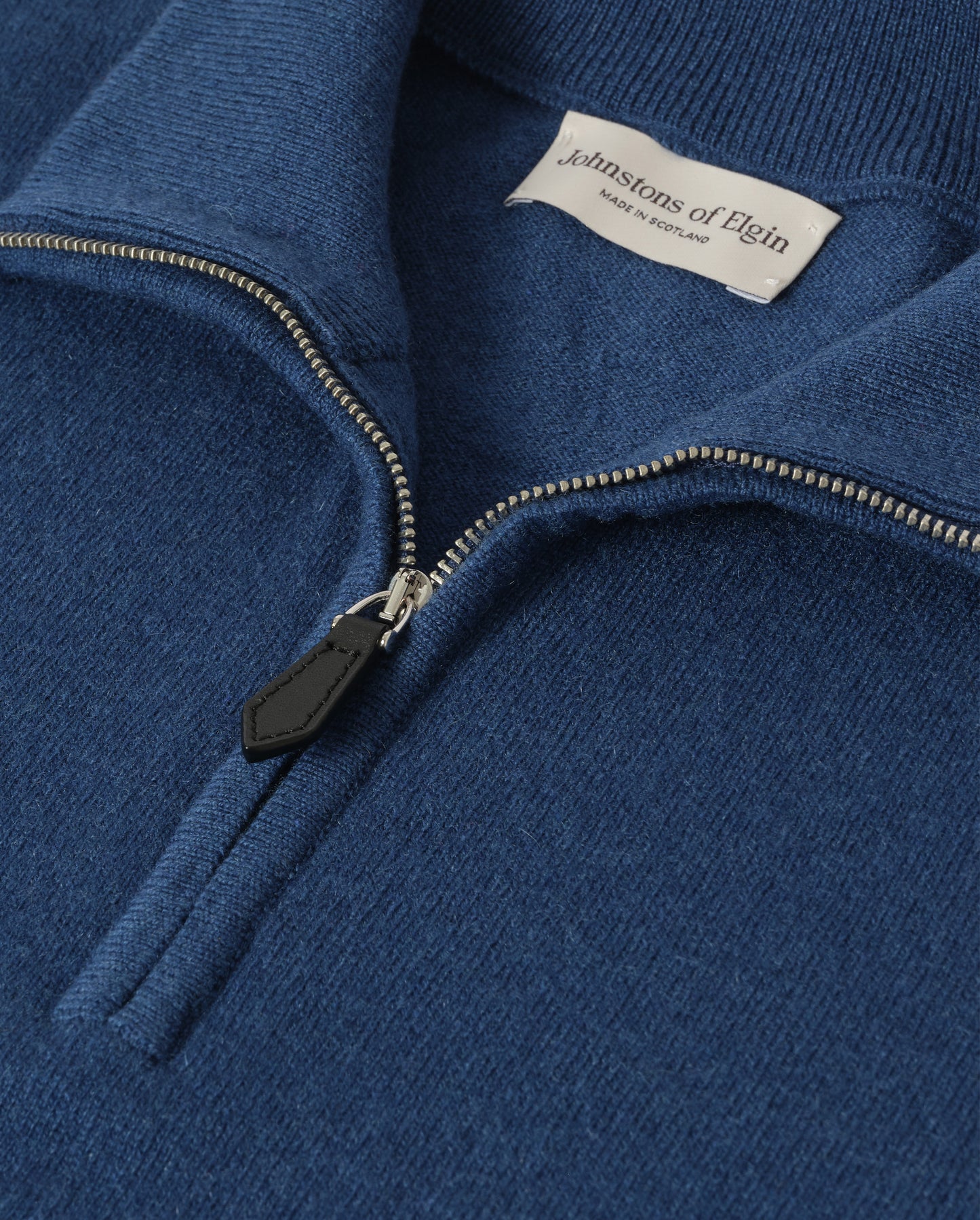 JOHNSTONS OF ELGIN REUBEN HALF ZIP SWEATER CASHMERE ZIP NECK SWEATER - 2 PLY BLUE 100% CASHMERE KAP05961SD5369
