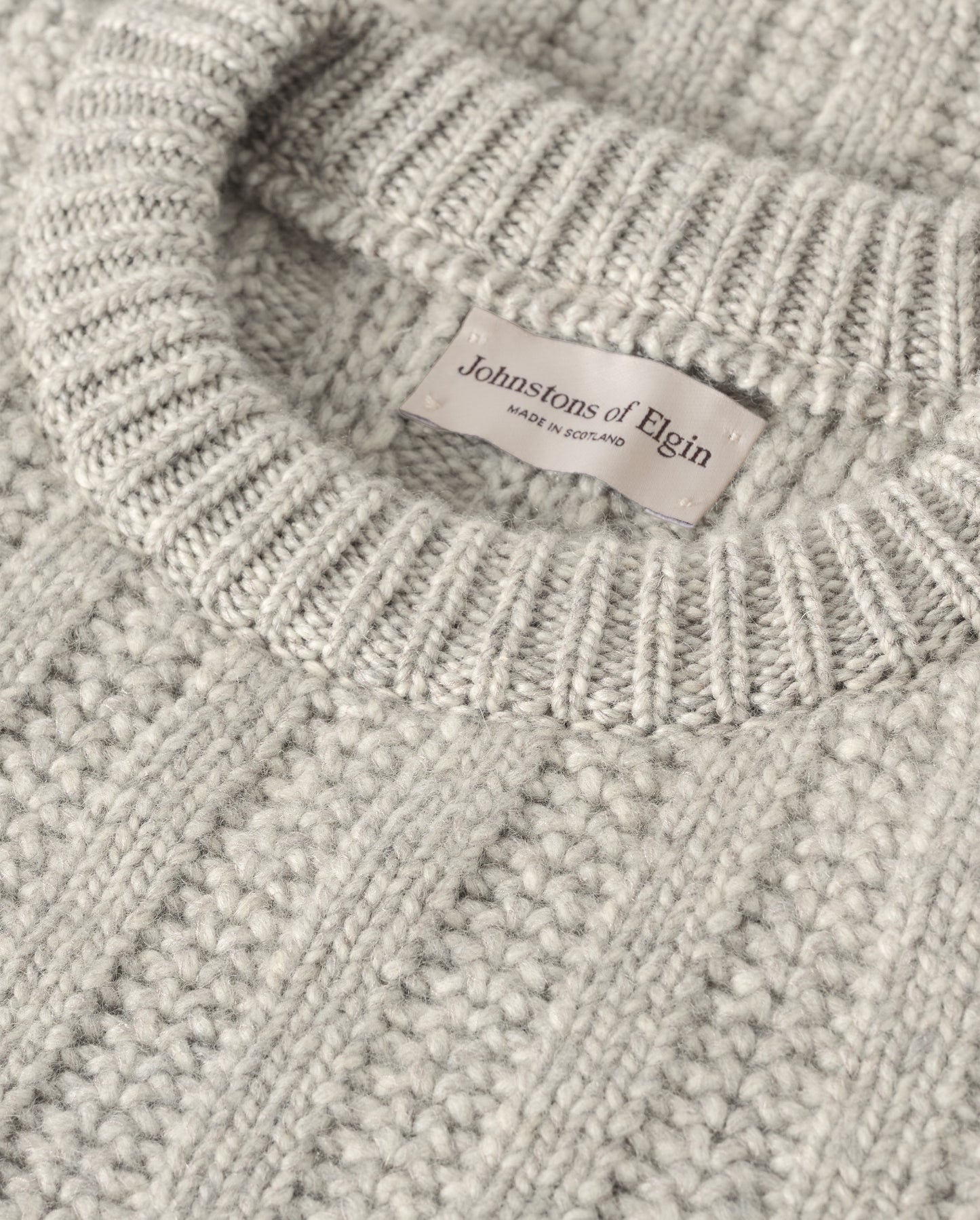 JOHNSTONS OF ELGIN DONACHIE CREW SWEATER MARBLED CASHMERE TEXTURED RIBBED CREW NECK SWEATER GREY 78% CASHMERE, 22% COTTON KBB01109HA4273