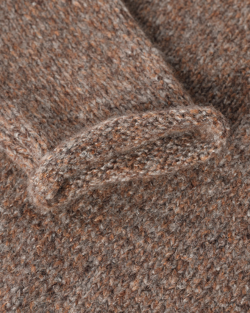 Johnstons of Elgin AW25 Women's Knitwear Molasses Mix Brushed Cashmere-Silk Brown Jumper Close up KBC01031HB4415