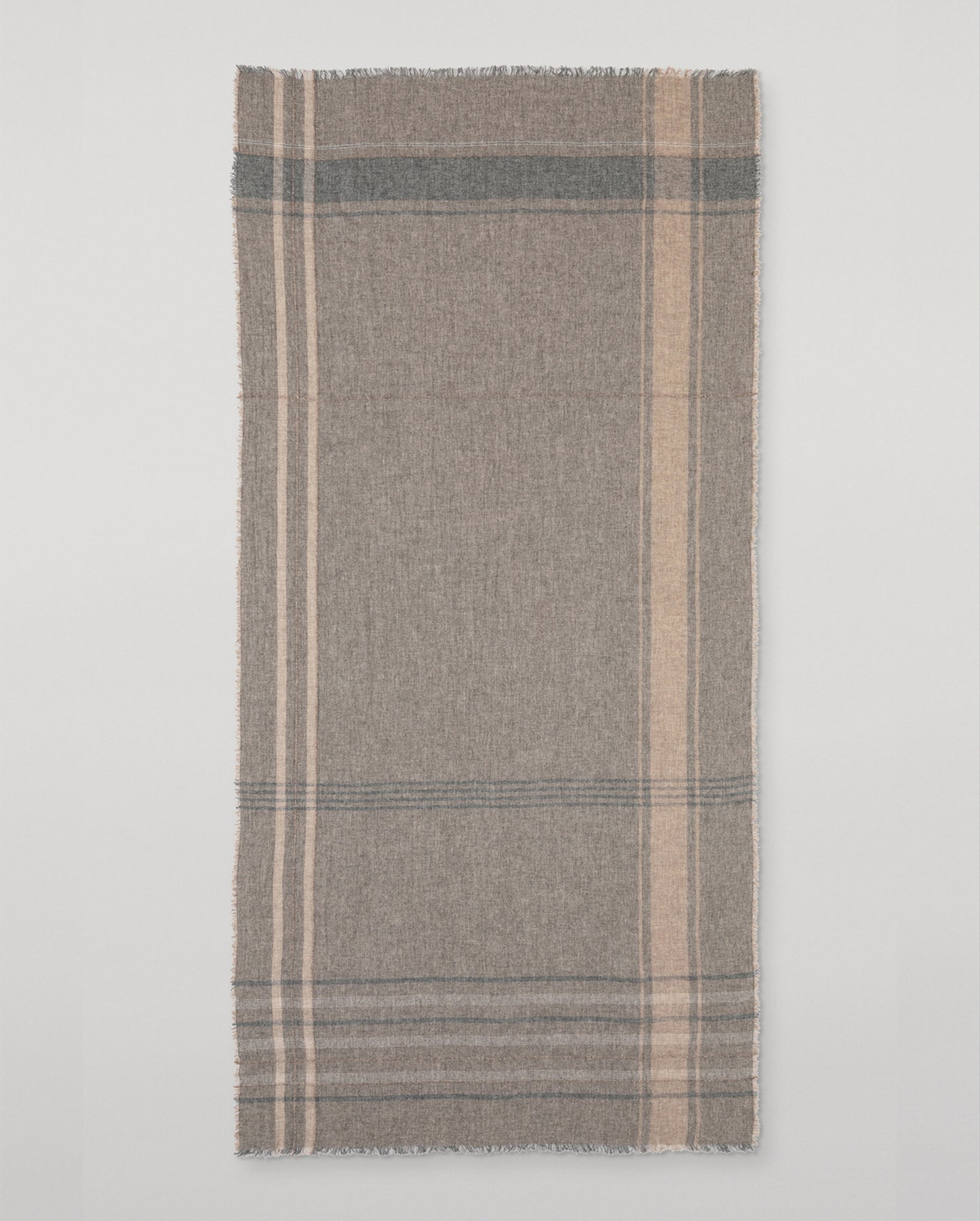 Johsntons of Elgin Plaid blanket with brown, beige, and blue pattern on a light gray background WA002642RU7772