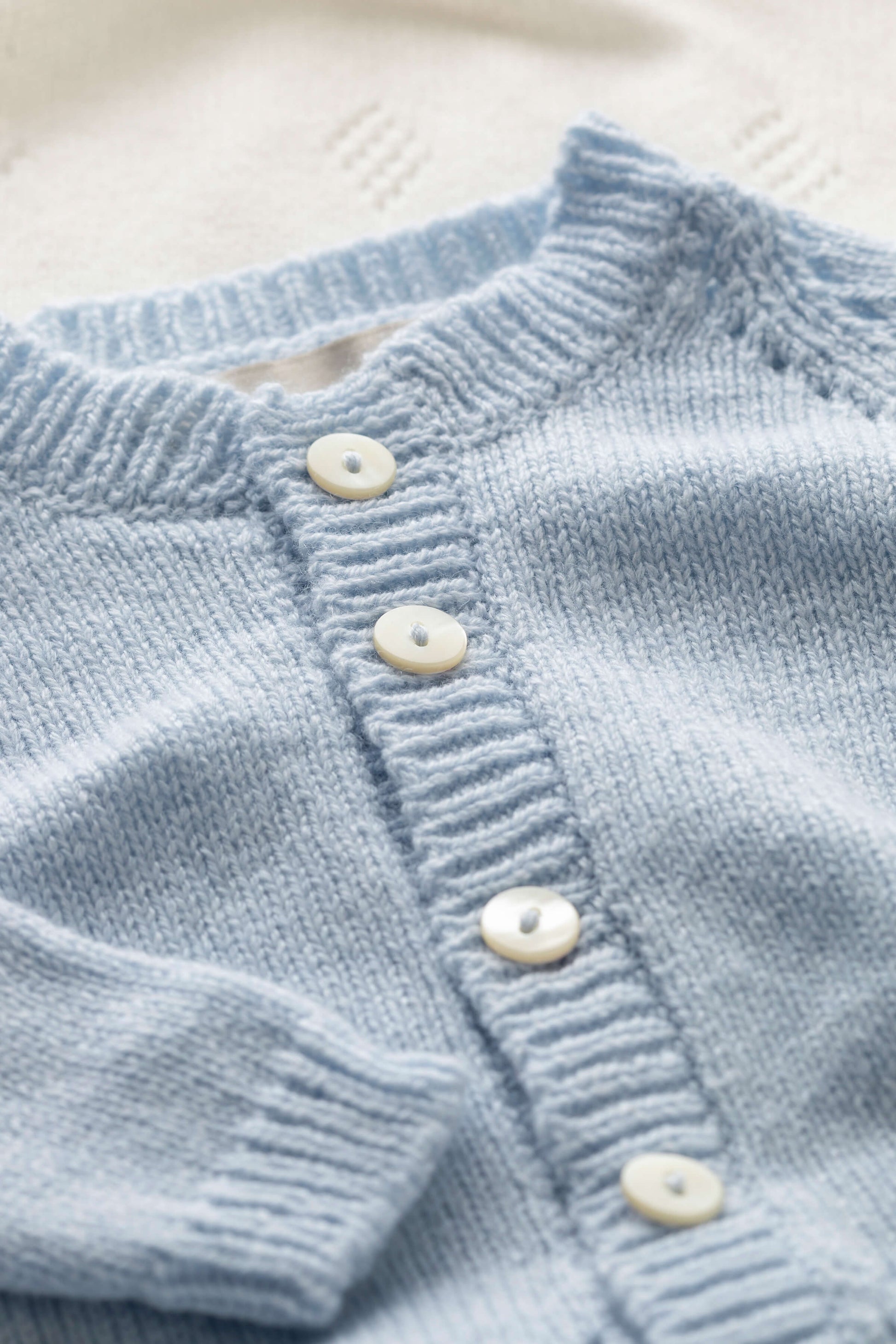 Johnstons of Elgin Baby Handknits Powder Blue Hand Knit Cashmere Baby Cardigan JA000105SD0167