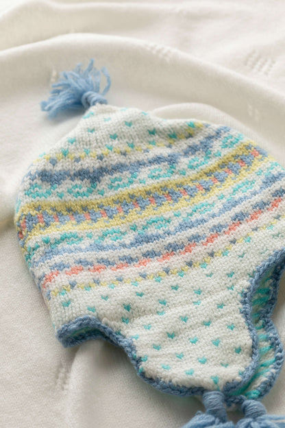 Johnstons of Elgin Baby Handknits Skyline Hand Knitted Cashmere Fairisle Baby Hat JA000133SD0309