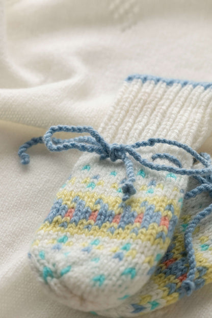 Johnstons of Elgin Baby Handknits Skyline Hand Knitted Cashmere Fairisle Baby Mittens JA000137SD0309