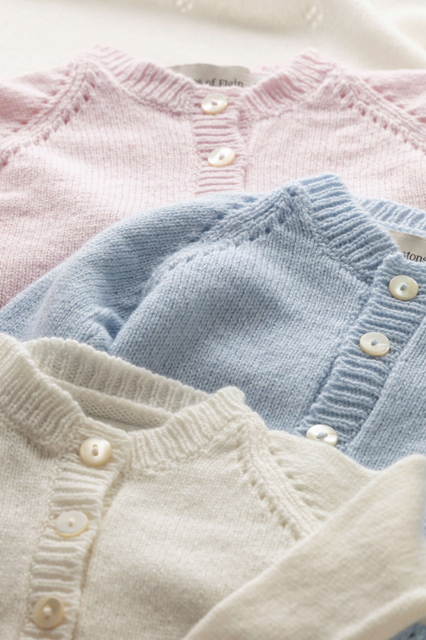 Johnstons of Elgin Baby Handknits Ecru Hand Knit Cashmere Cardigan JA000105SA0132