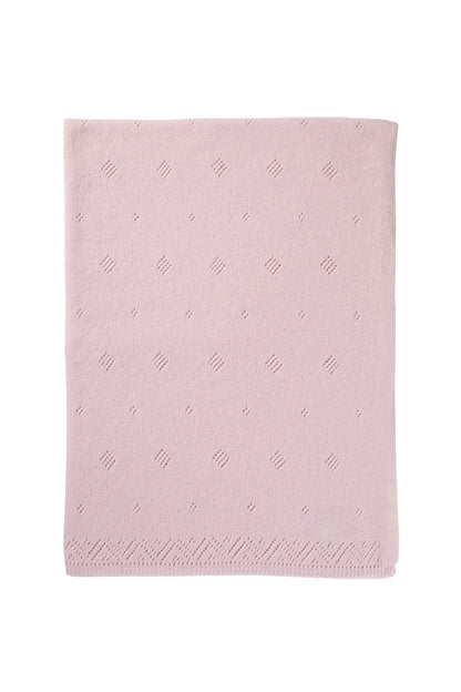 Johnstons of Elgin’s Gift Set includes our Cashmere Pointelle Baby Blanket, Hat, Mittens & Booties in Blush AW21GIFTSET18B
