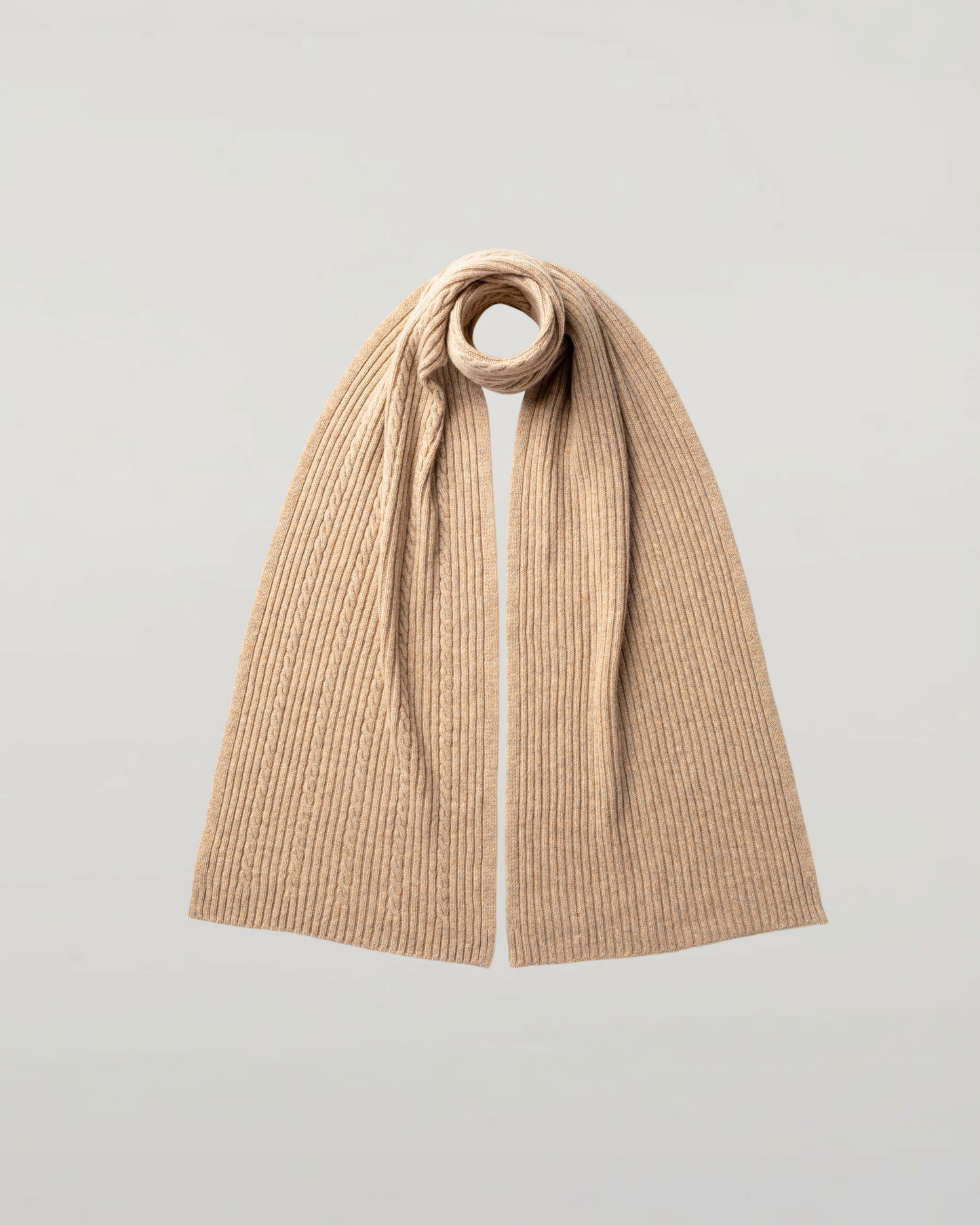 Johnstons of Elgin Knitted Accessories Oatmeal Cable & Rib Natural Cashmere Scarf HAA03402HB0210ONE