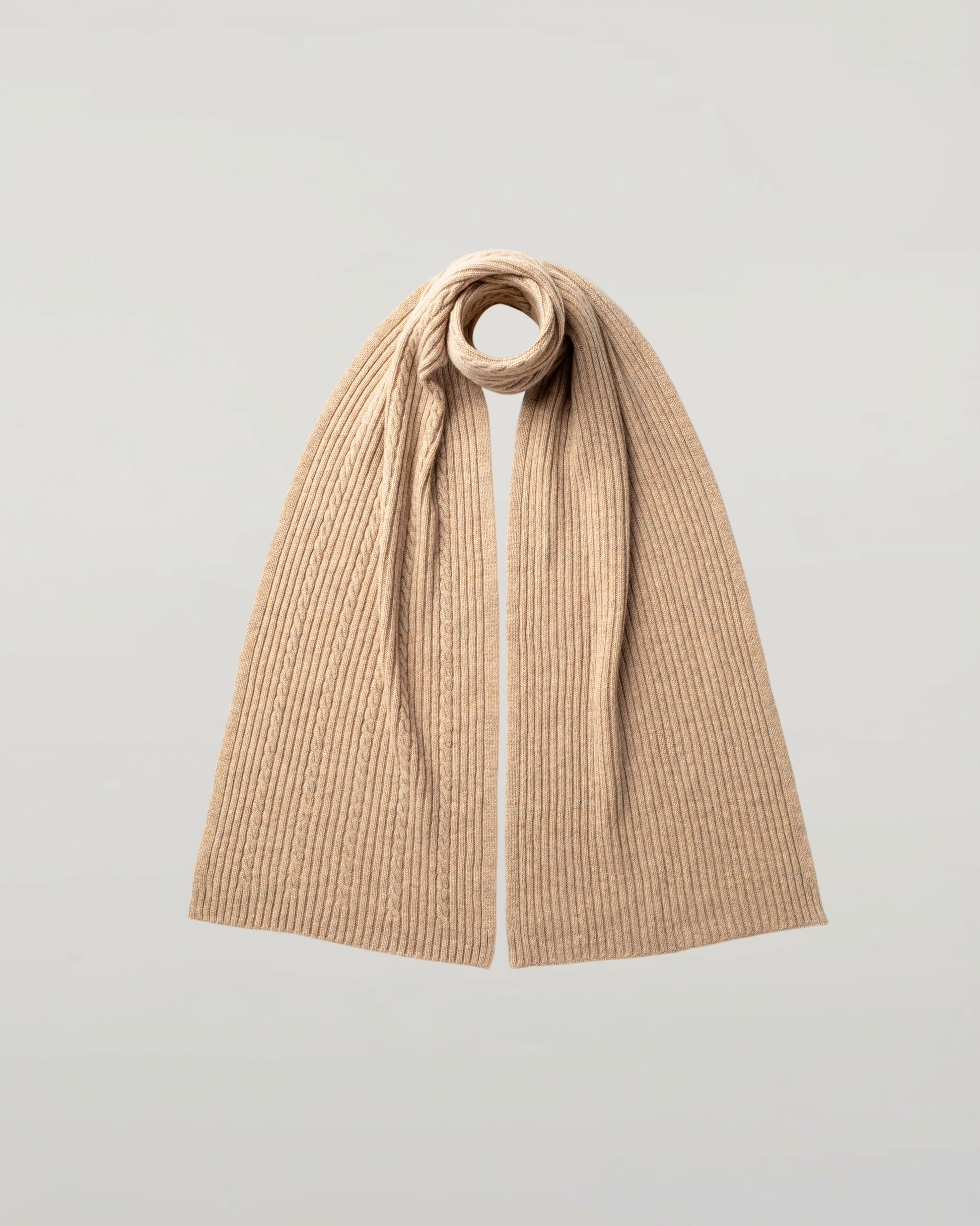 Johnstons of Elgin Knitted Accessories Oatmeal Cable & Rib Natural Cashmere Scarf HAA03402HB0210ONE