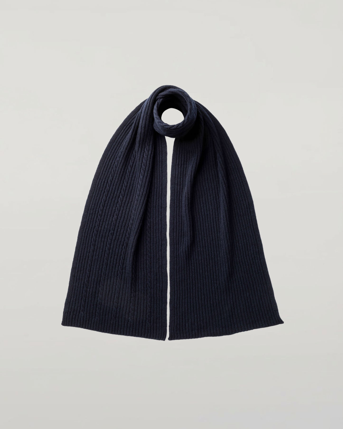 Johnstons of Elgin Knitted Accessories Navy Cable & Rib Navy Cashmere Scarf HAA03402SD7286ONE