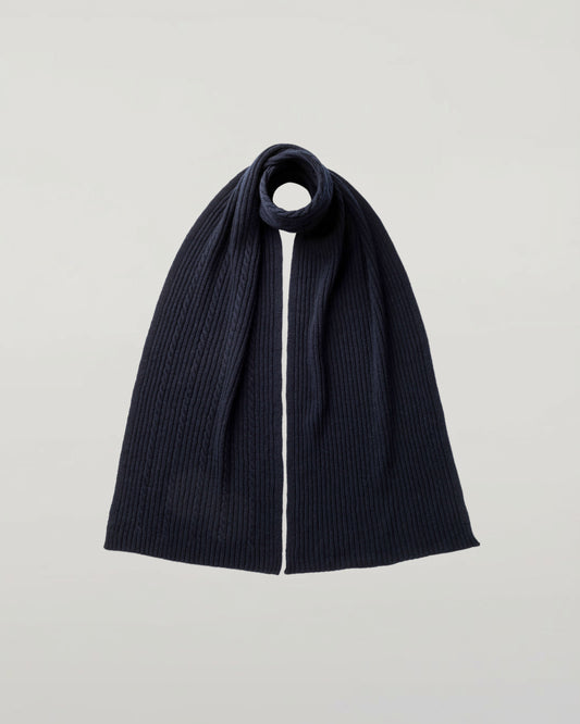 Johnstons of Elgin Knitted Accessories Navy Cable & Rib Navy Cashmere Scarf HAA03402SD7286ONE