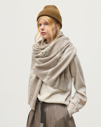 JOHNSTONS OF ELGIN CASHMERE DONEGAL INTARSIA WILD THISTLE WRAP CREAM 100% CASHMERE HAA03645JU1624ONE