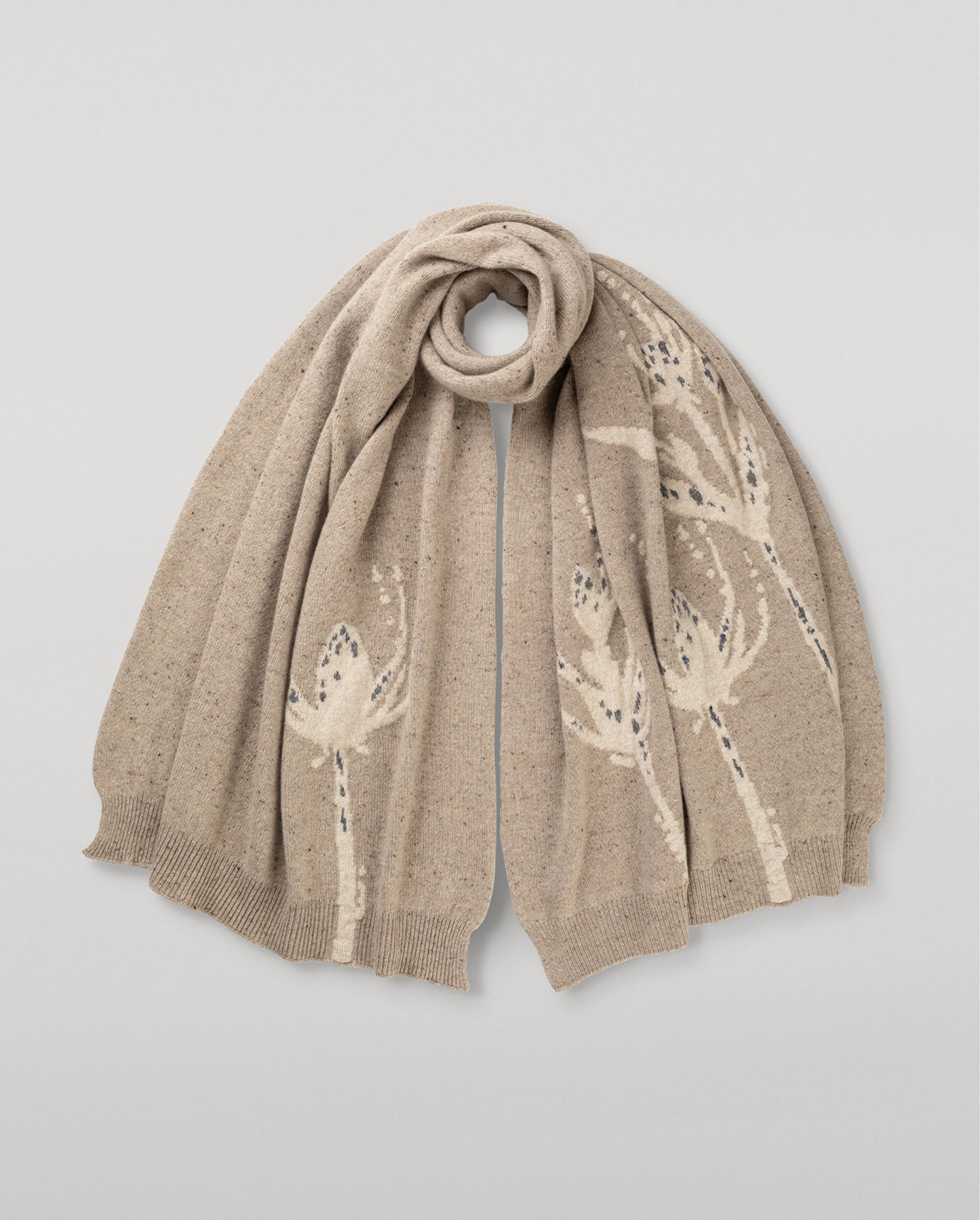 JOHNSTONS OF ELGIN CASHMERE DONEGAL INTARSIA WILD THISTLE WRAP CREAM 100% CASHMERE HAA03645JU1624ONE