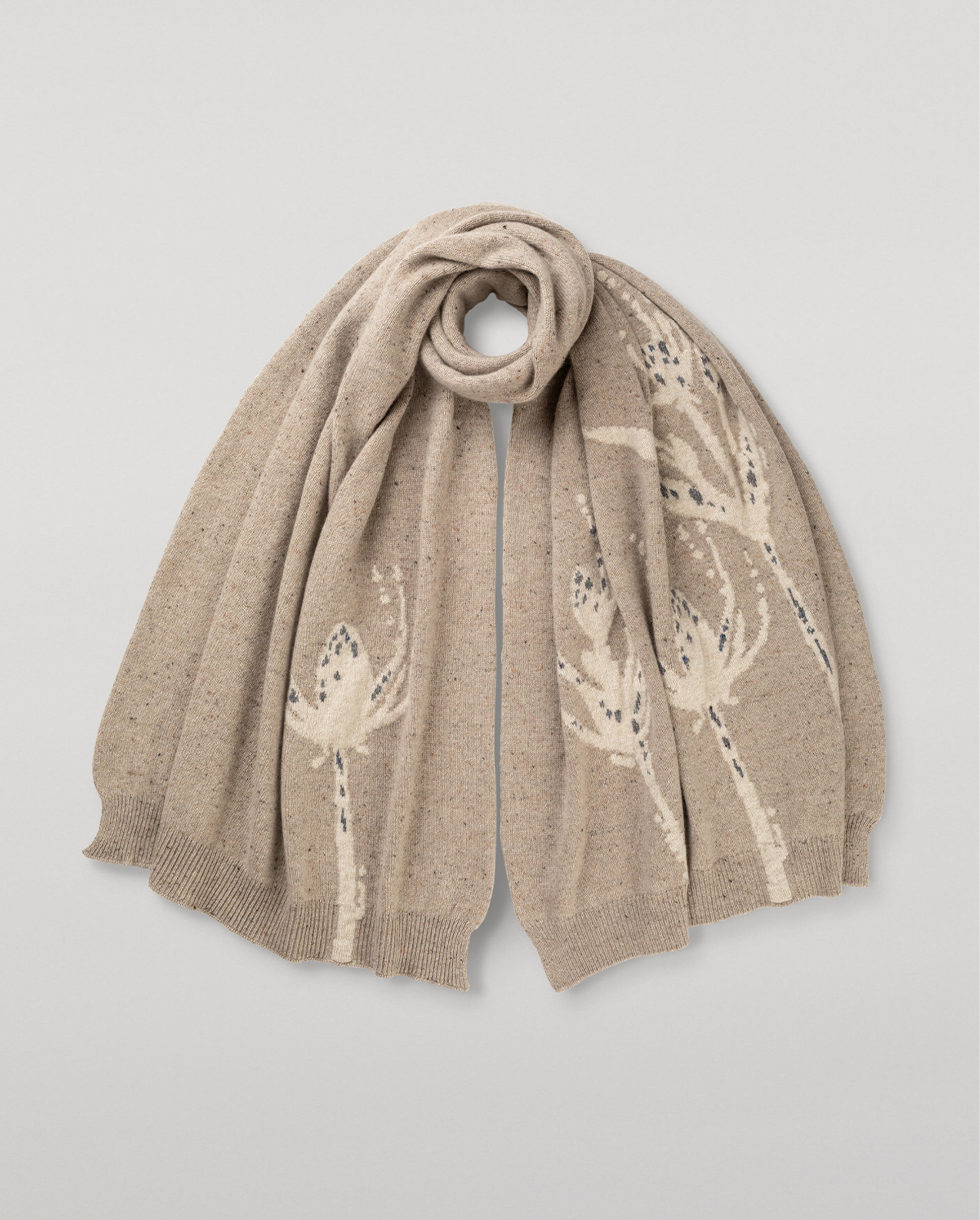 JOHNSTONS OF ELGIN CASHMERE DONEGAL INTARSIA WILD THISTLE WRAP CREAM 100% CASHMERE HAA03645JU1624ONE