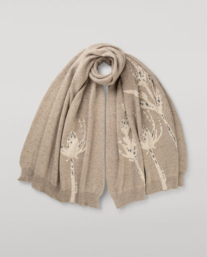 JOHNSTONS OF ELGIN CASHMERE DONEGAL INTARSIA WILD THISTLE WRAP CREAM 100% CASHMERE HAA03645JU1624ONE