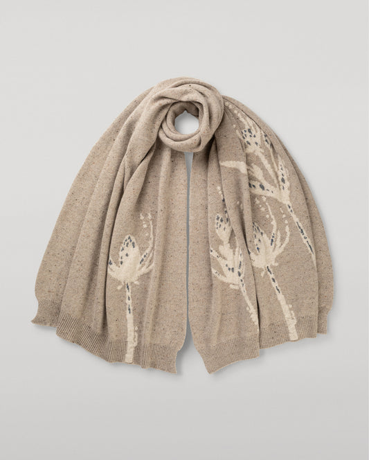 JOHNSTONS OF ELGIN CASHMERE DONEGAL INTARSIA WILD THISTLE WRAP CREAM 100% CASHMERE HAA03645JU1624ONE