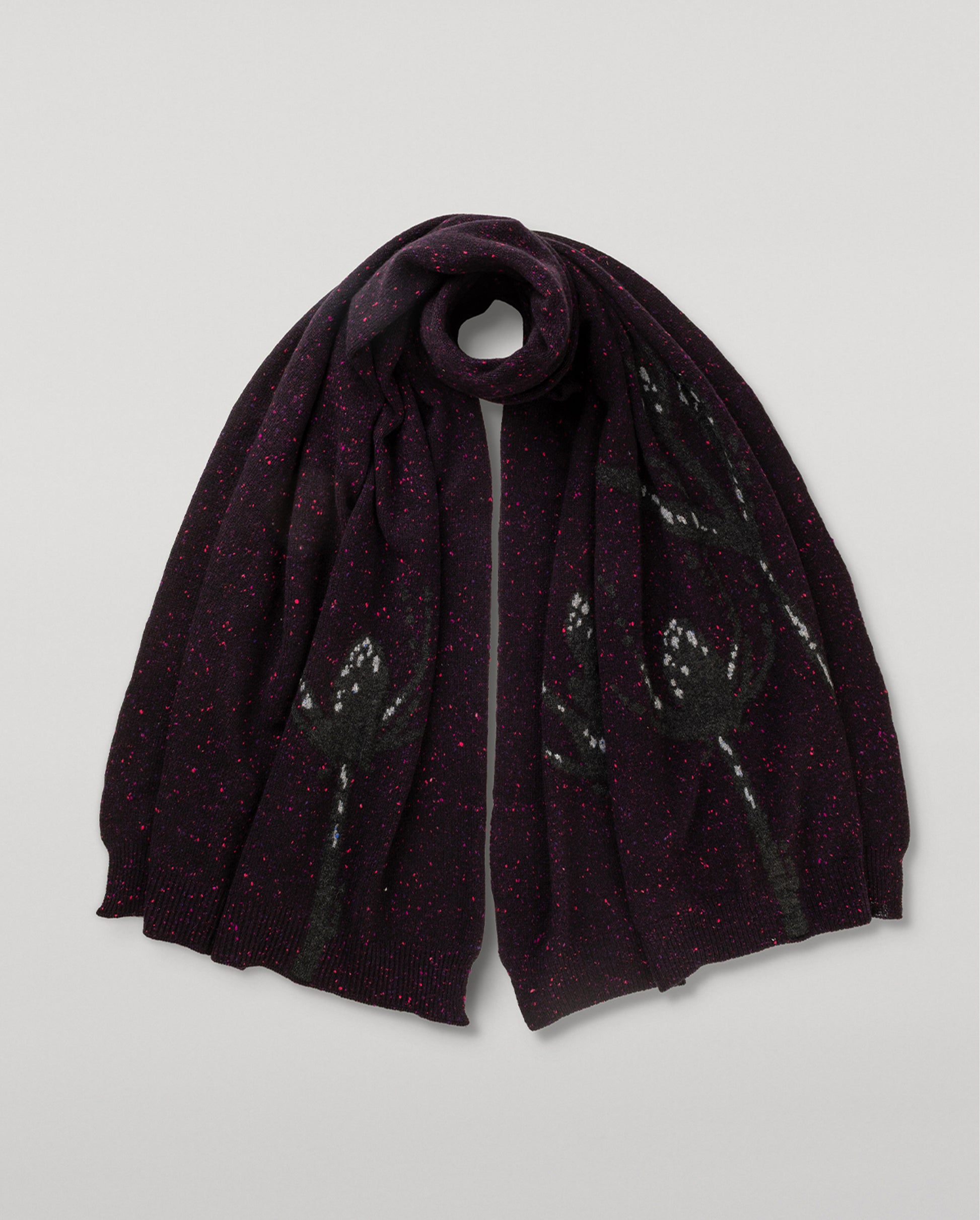 JOHNSTONS OF ELGIN CASHMERE DONEGAL INTARSIA WILD THISTLE WRAP DARK PURPLE 100% CASHMERE HAA03645JU1647ONE