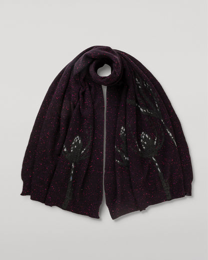 JOHNSTONS OF ELGIN CASHMERE DONEGAL INTARSIA WILD THISTLE WRAP DARK PURPLE 100% CASHMERE HAA03645JU1647ONE