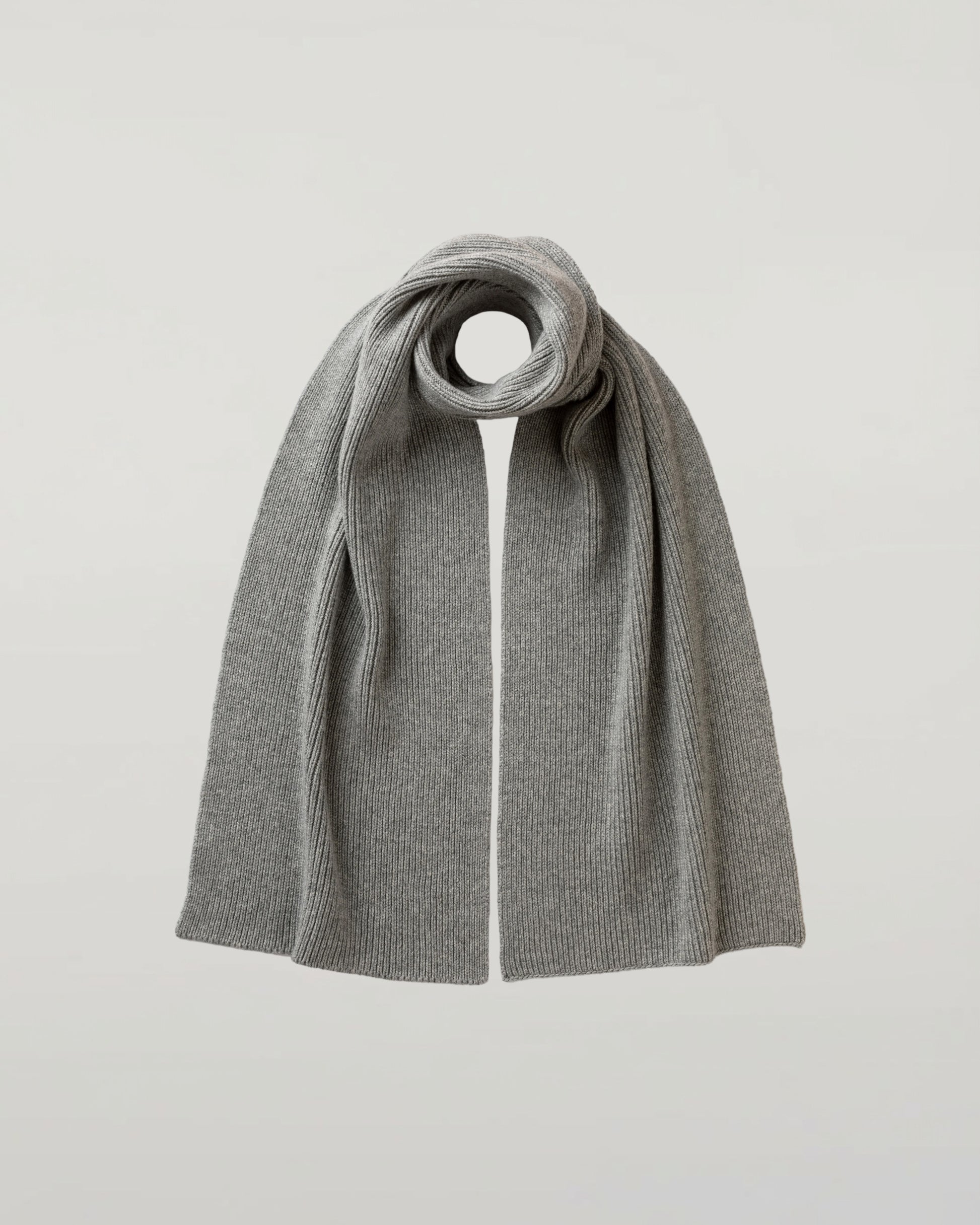 Johnstons of Elgin AW25 Knitted Accessories Light Grey Ribbed Grey Cashmere Scarf HAC03537HA0308ONE