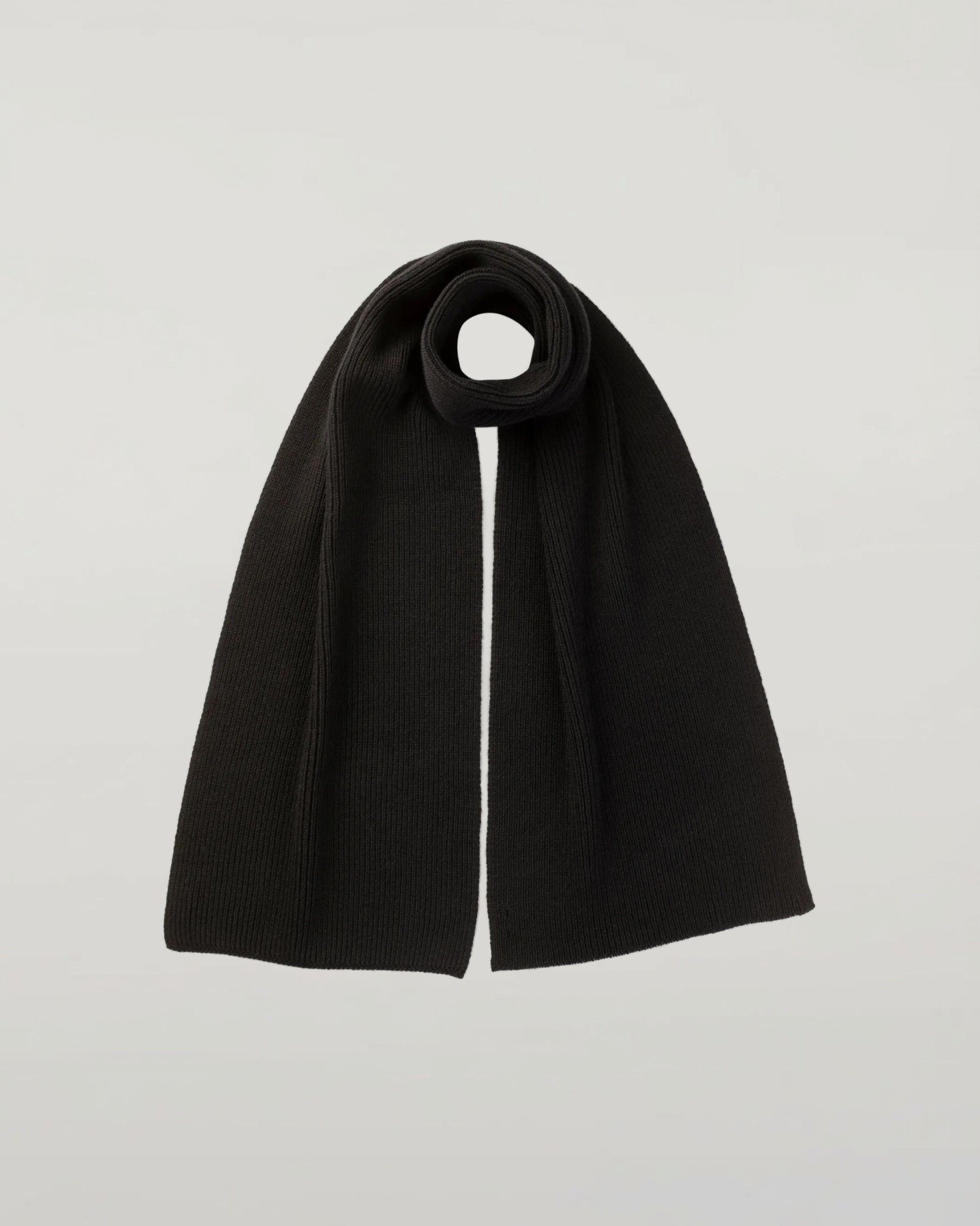 Johnstons of Elgin AW25 Knitted Accessories Black Ribbed Black Cashmere Scarf HAC03537SA7210ONE