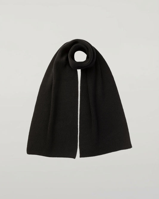 Johnstons of Elgin AW25 Knitted Accessories Black Ribbed Black Cashmere Scarf HAC03537SA7210ONE