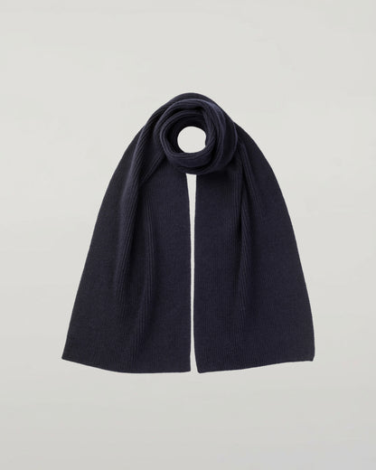 Johnstons of Elgin AW25 Knitted Accessories Dark Navy Ribbed Navy Cashmere Scarf HAC03537SD7666ONE