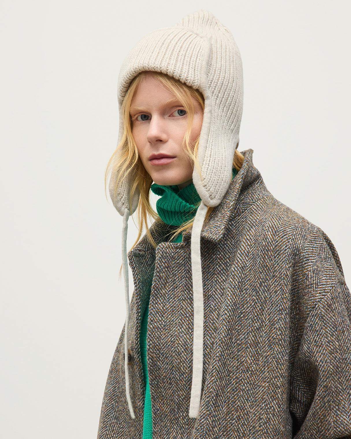 JOHNSTONS OF ELGIN CASHMERE RIBBED DEER STALKER BEANIE NATURAL 100% CASHMERE HAT03646Q26301ONE