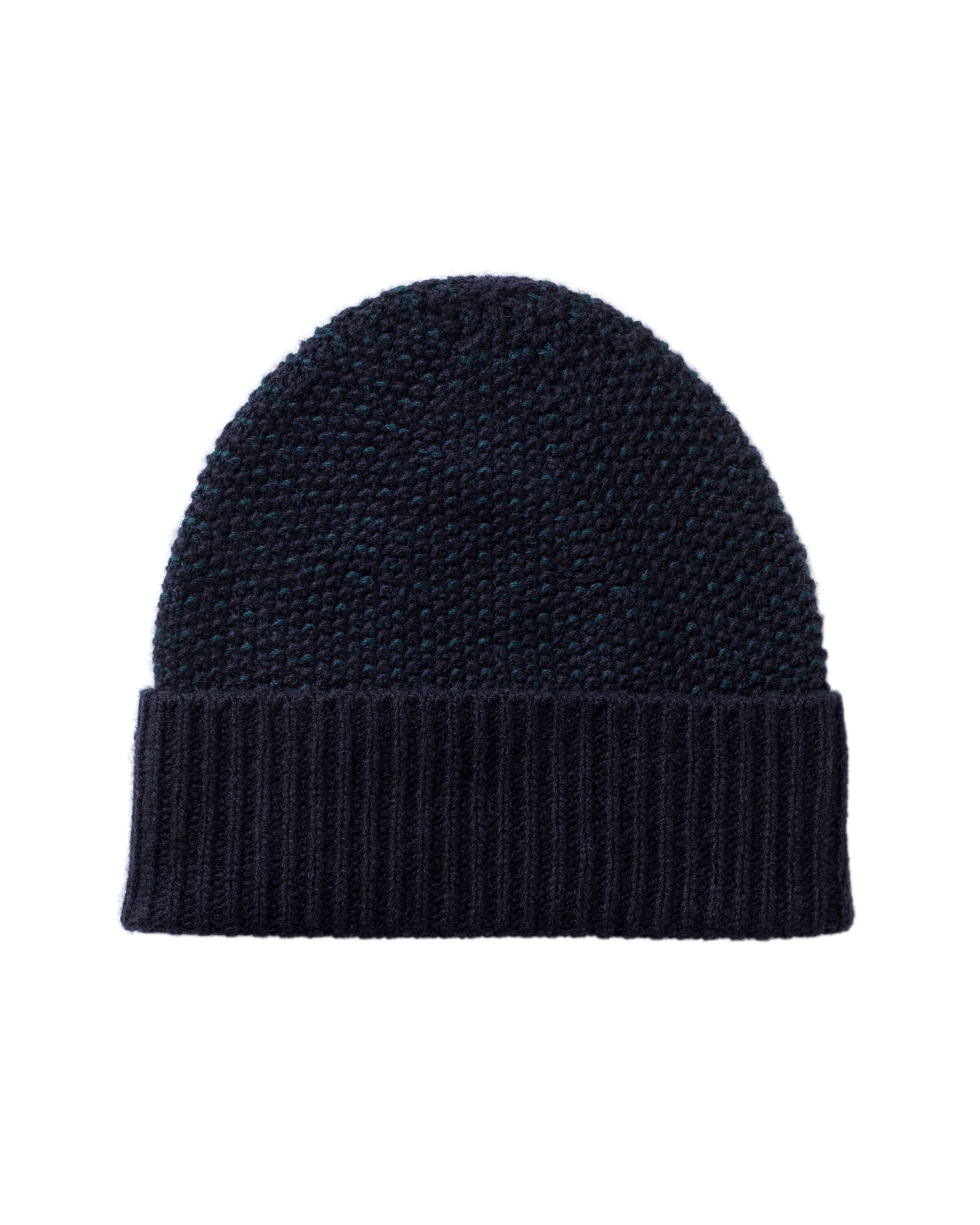Johnstons of Elgin AW25 Knitted Accessories Dark Navy & Bottle Green Seed Stitch Cashmere Navy Beanie HAY03527Q25305ONE