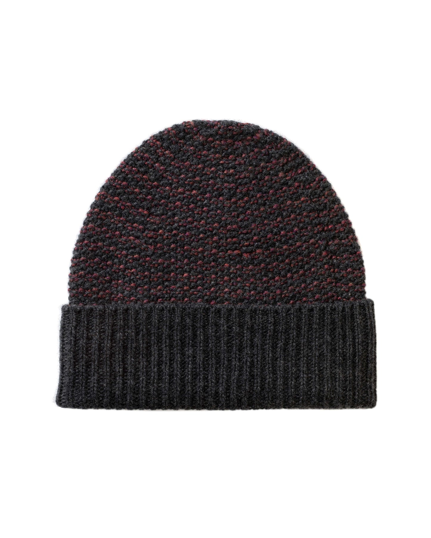 Johnstons of Elgin AW25 Knitted Accessories Charcoal & Damson Seed Stitch Cashmere Grey Beanie HAY03527Q25306ONE
