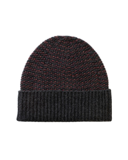 Johnstons of Elgin AW25 Knitted Accessories Charcoal & Damson Seed Stitch Cashmere Grey Beanie HAY03527Q25306ONE