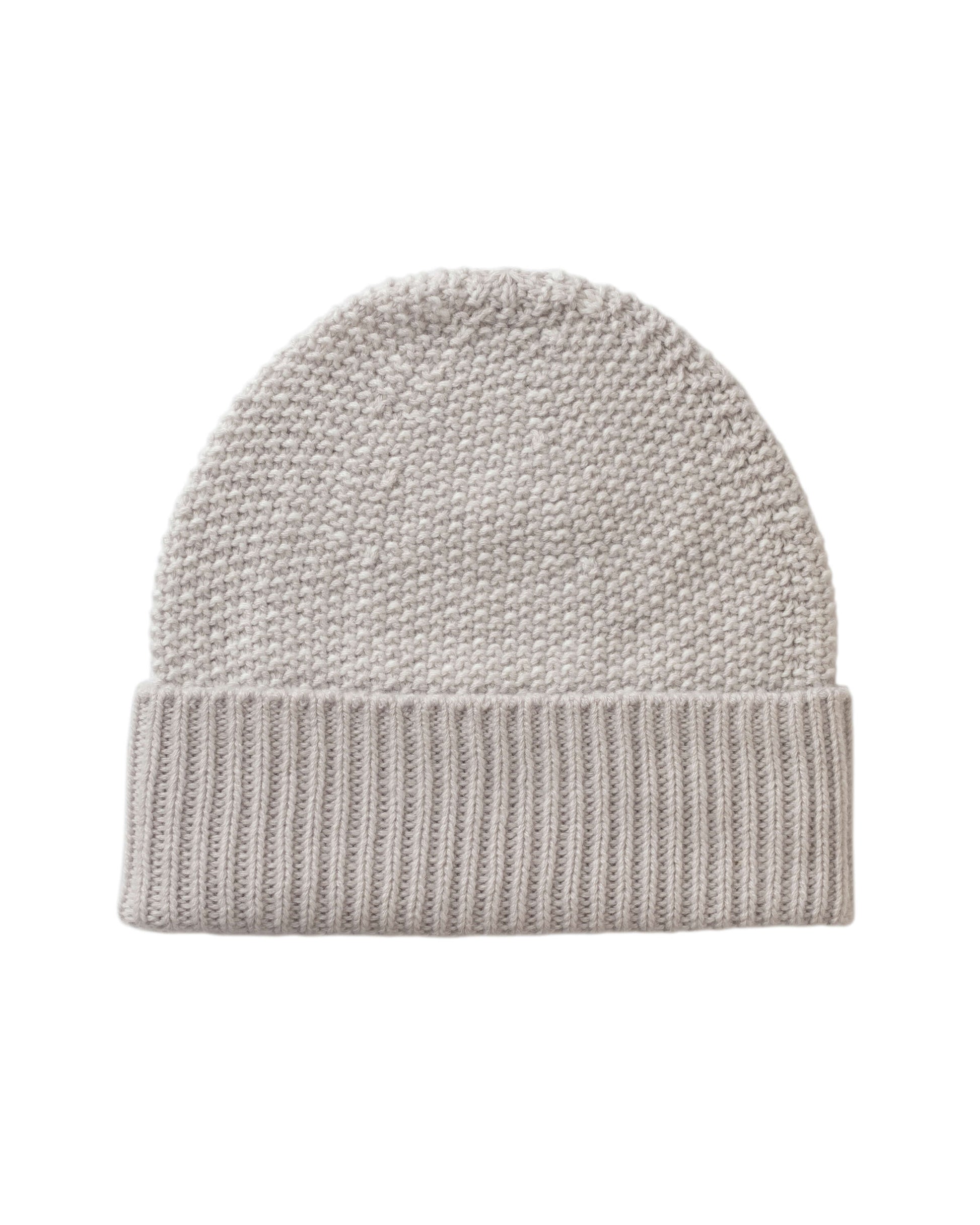 Johnstons of Elgin AW25 Knitted Accessories Snowmelt & Zinc White Seed Stitch Cashmere White Beanie HAY03527Q25348ONE