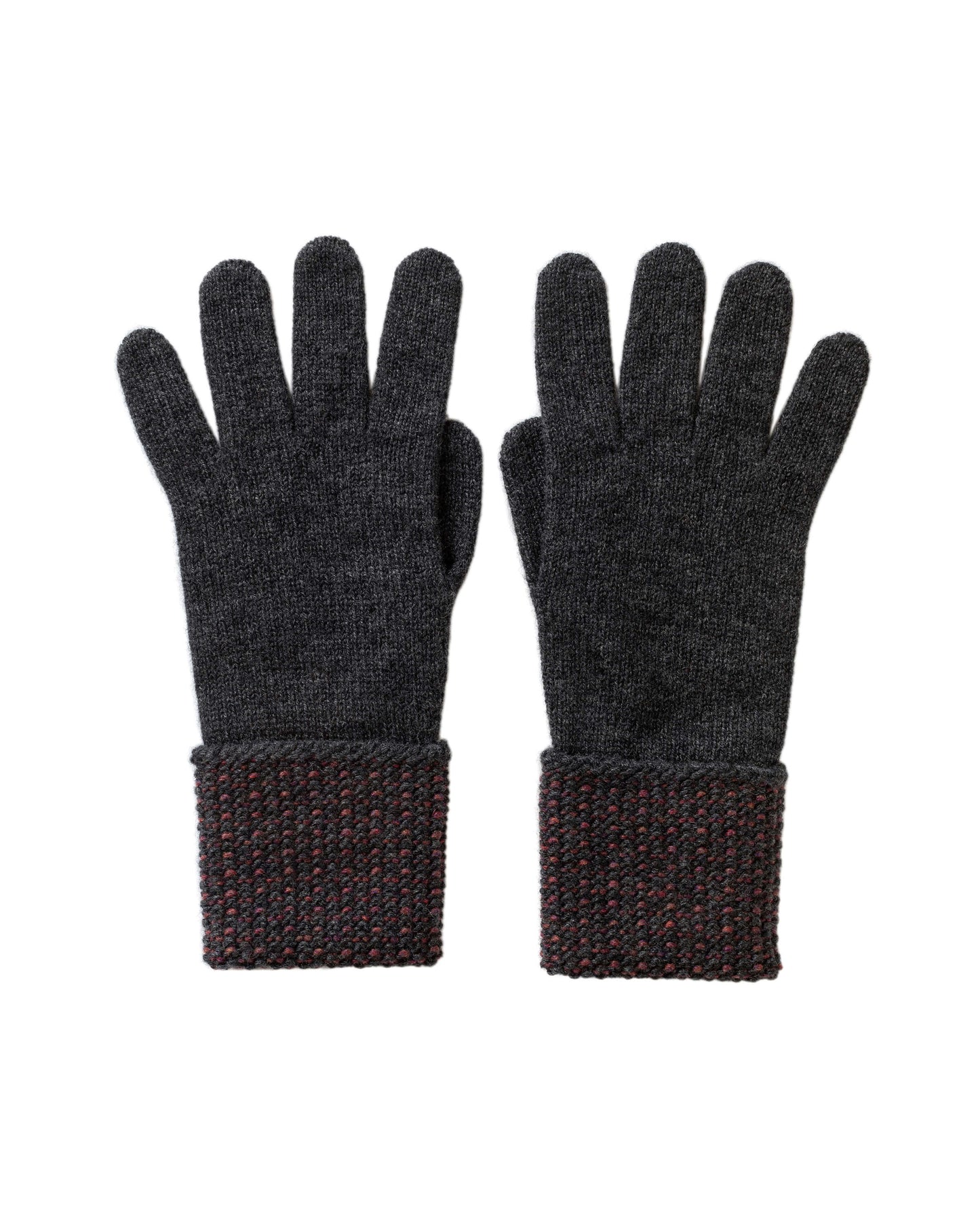 Johnstons of Elgin AW25 Knitted Accessories Charcoal & Damson Seed Stitch Navy Cashmere Gloves HAY03528Q25308ONE