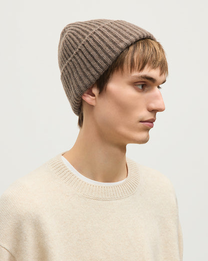 JOHNSTONS OF ELGIN CASHMERE RIBBED LOVAT BEANIE BROWN 100% CASHMERE HAY03614HB7128ONE