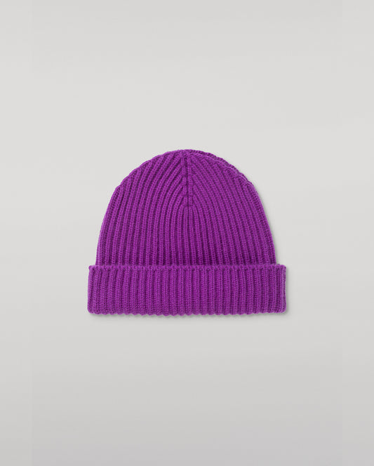 JOHNSTONS OF ELGIN CASHMERE RIBBED LOVAT BEANIE PURPLE 100% CASHMERE HAY03614SD5371ONE