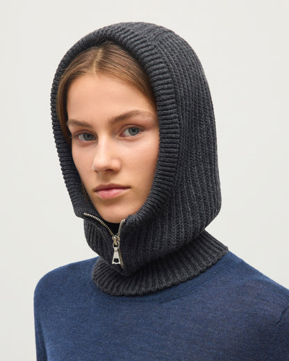 JOHNSTONS OF ELGIN CASHMERE RIBBED NEVIS HOOD WITH ZIP FASTENING DARK GREY 100% CASHMERE HAY03615Q26295ONE
