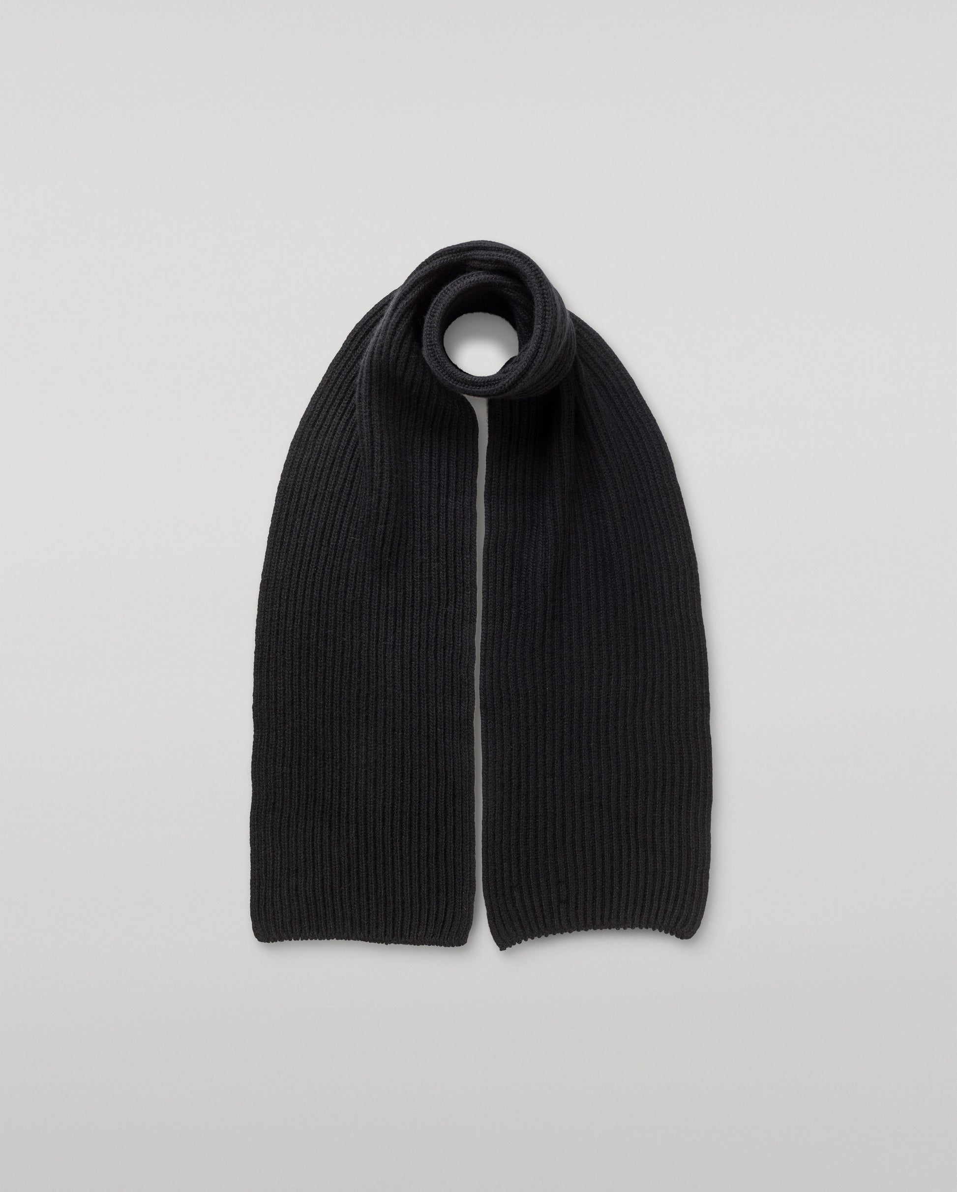 JOHNSTONS OF ELGIN CASHMERE RIBBED LOVAT SCARF BLACK 100% CASHMERE HAY03639SA7210ONE
