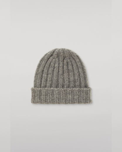 JOHNSTONS OF ELGIN BRUSHED CASHMERE SILK FLAT RIB PEAK TOP BYRNE BEANIE GREY 74% CASHMERE, 26% SILK HBC01179HA0429ONE