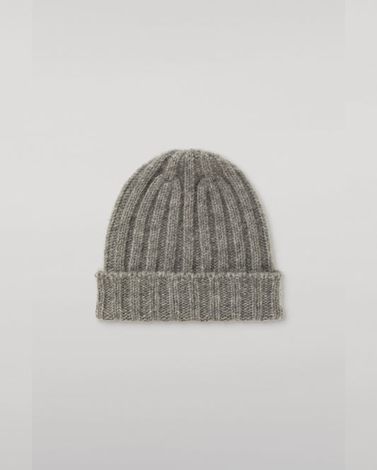 JOHNSTONS OF ELGIN BRUSHED CASHMERE SILK FLAT RIB PEAK TOP BYRNE BEANIE GREY 74% CASHMERE, 26% SILK HBC01179HA0429ONE