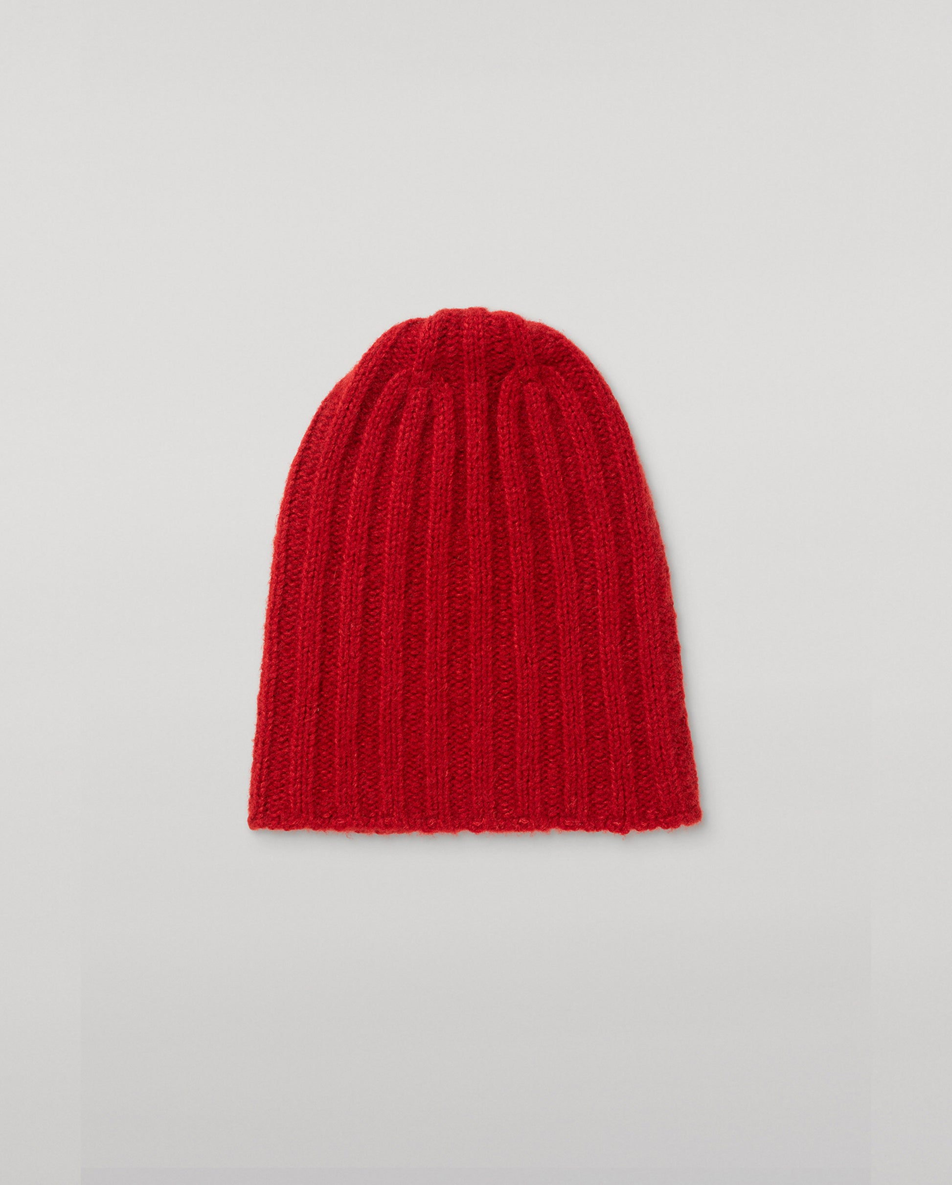 JOHNSTONS OF ELGIN BRUSHED CASHMERE SILK FLAT RIB BHALTAIR BEANIE RED 74% CASHMERE, 26% SILK HBC01196HE4389ONE