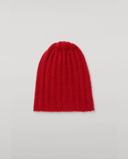 JOHNSTONS OF ELGIN BRUSHED CASHMERE SILK FLAT RIB BHALTAIR BEANIE RED 74% CASHMERE, 26% SILK HBC01196HE4389ONE
