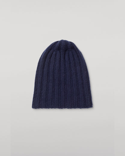 JOHNSTONS OF ELGIN BRUSHED CASHMERE SILK FLAT RIB BHALTAIR BEANIE BLUE 74% CASHMERE, 26% SILK HBC01196HD4510ONE