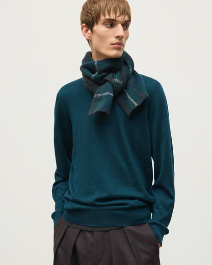 JOHNSTONS OF ELGIN BRUSHED CASHMERE SILK INTARSIA CHECK BAIRD SCARF DARK GREY 74% CASHMERE, 26% SILK HBP01178JU1625ONE