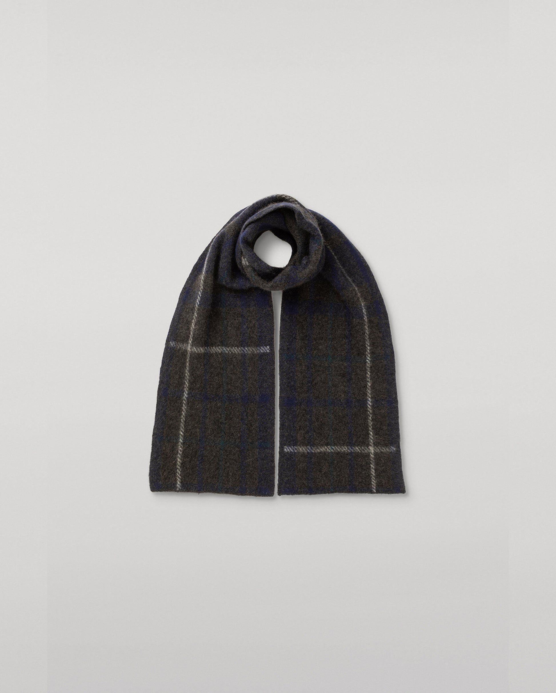 JOHNSTONS OF ELGIN BRUSHED CASHMERE SILK INTARSIA CHECK BAIRD SCARF BLUE 74% CASHMERE, 26% SILK HBP01178JU1626ONE