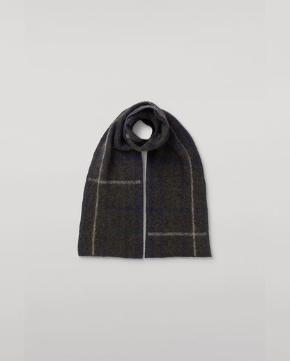 JOHNSTONS OF ELGIN BRUSHED CASHMERE SILK INTARSIA CHECK BAIRD SCARF BLUE 74% CASHMERE, 26% SILK HBP01178JU1626ONE